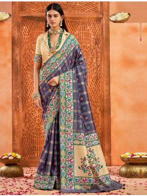 Deep Violet Velvet Tussar Silk Saree With Paithani Pallu