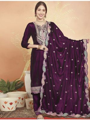 Deep Wine Premium Velvet Salwar Suit With Traditional Cording small FABSL21721