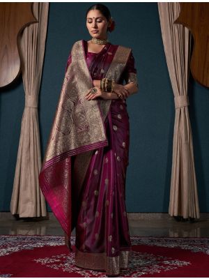 Deep Wine Satin Silk Premium Saree With Zari Work