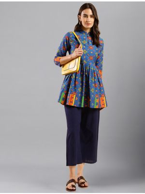 denim blue pure cotton trendy short kurti fabku20915
