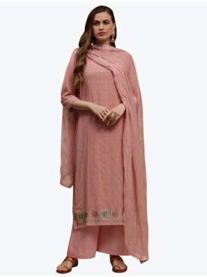 Dull Pink Premium Georgette Party Wear Designer Palazzo Suit small FABSL20831