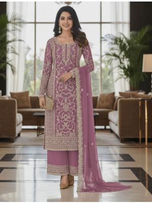 Dusty Mauve Butterfly Net Semi Stitched Salwar Kameez small FABSL22520