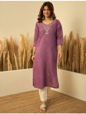 dusty mauve silk blend embroidered kurti fabku21221