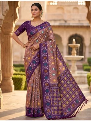 Dusty Mauve Traditional Art Silk Patola Style Saree