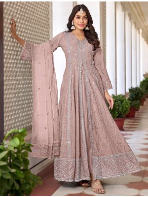 Dusty Peach Georgette Semi Stitched Front Slit Anarkali Suit small FABSL21698