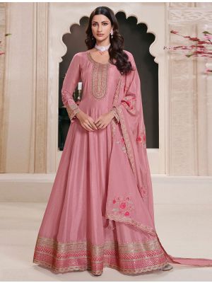 Dusty Pink Art Silk Semi Stitched Anarkali Suit small FABSL22229