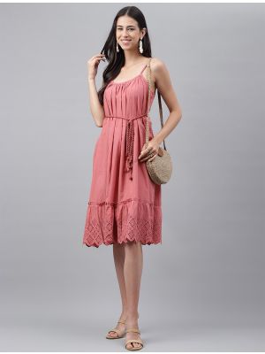 dusty pink cotton solid trendy frock fabku20871