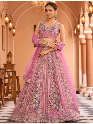 Dusty Pink Net Embroidered Lehenga Choli FABLE20526