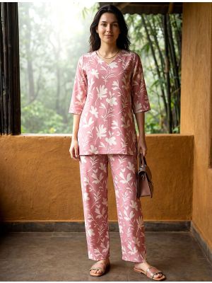 dusty pink rayon blend digital printed co ord set fabku21297