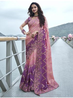 Dusty Pink Tissue Silk Premium Designer Saree