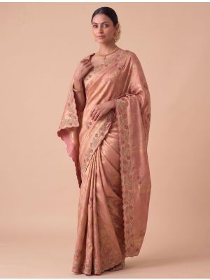 Dusty Rose Banarasi Silk Embroidered Saree