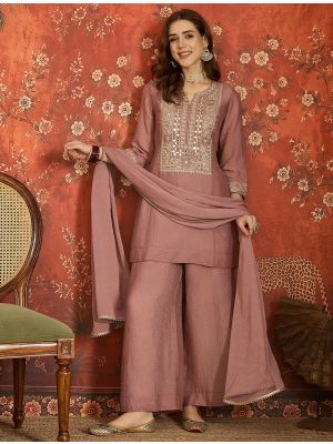Dusty Rose Embroidered Silk Blend Ready To Wear Salwar Kameez FABSL22590