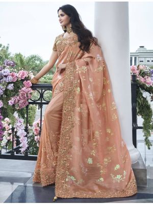 Dusty Rose Tissue Silk Premium Designer Saree thumbnail FABSA22433