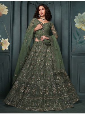 Fern Green Soft Net Wedding Wear Lehenga Choli small FABLE20403