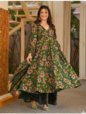 Forest Green Cotton Silk Ready To Wear Salwar Kameez FABSL22486