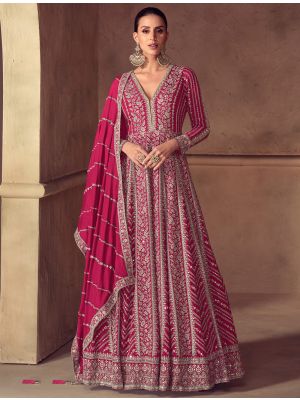 Fuchsia Pink Chinon Designer Ready To Wear Anarkali Suit small FABSL22534