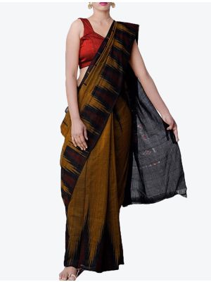 Dark Gold Handwoven Sambalpuri Pure Cotton Designer Saree small FABSA21046