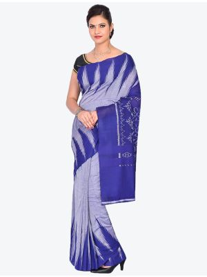 Greyish Blue Handwoven Sambalpuri Pure Cotton Designer Saree small FABSA21030