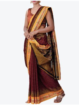 Maroon Handwoven Sambalpuri Pure Cotton Designer Saree small FABSA21043