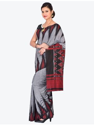 Metallic Grey Handwoven Sambalpuri Pure Cotton Designer Saree small FABSA21037