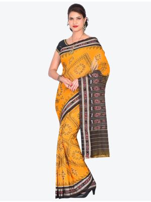 Mustard Yellow Handwoven Sambalpuri Pure Cotton Designer Saree small FABSA21034