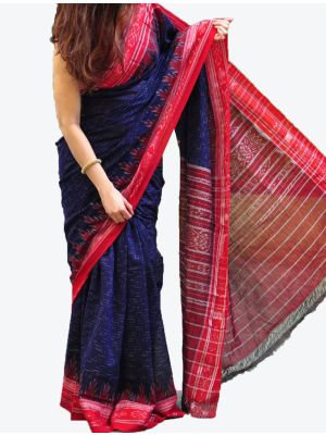 Royal Blue Handwoven Sambalpuri Pure Cotton Designer Saree small FABSA21042