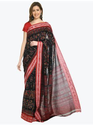 Black And Maroon Premium Sambalpuri Handloom Ikat Cotton Saree FABSA21695