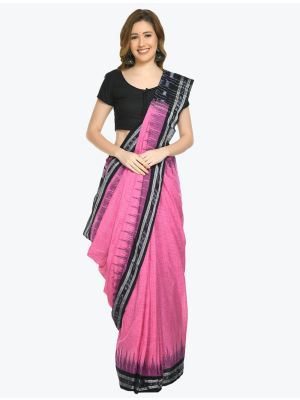Pink And Black Pure Sambalpuri Handloom Ikat Cotton Saree FABSA21701