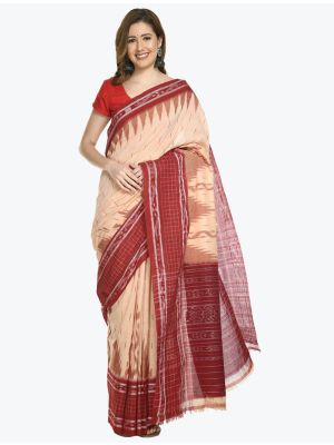 Tussar And Maroon Pure Sambalpuri Handloom Ikat Cotton Saree FABSA21710