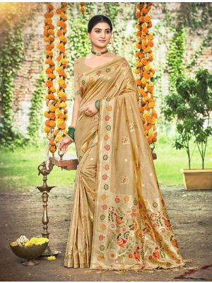 Golden Beige Assam Silk Meenakari Saree