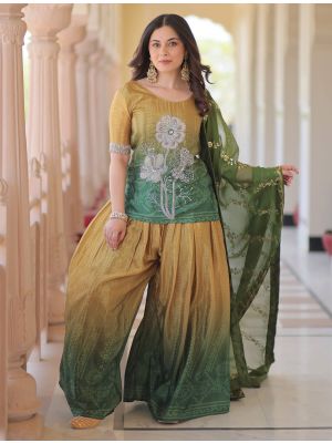 Golden Green Chinon Ready To Wear Palazzo Suit FABSL22256