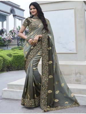 Gradiant Grey Tissue Silk Premium Designer Saree