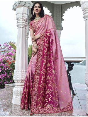 Gradiant Pink Tissue Silk Premium Designer Saree