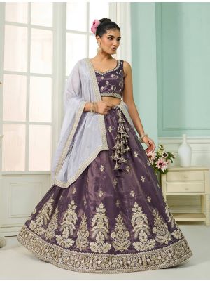 Grape Purple Tissue Embroidered Designer Lehenga Choli small FABLE20510