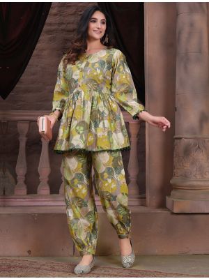 green chanderi smart co ord set fabku20942