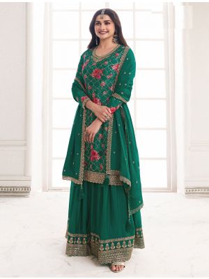 Green Chinon Semi Stitched Sequined Palazzo Suit small FABSL21814