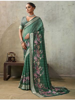 Green Crepe Viscose Digital Printed Saree