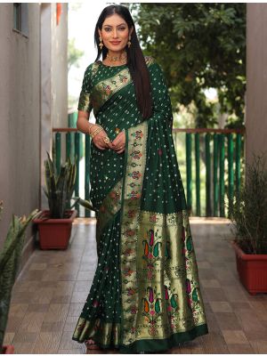 Green Dola Silk Bandhej Printed Saree With Zari Work