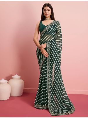 Green Georgette Party Wear Saree With Leheriya Print
