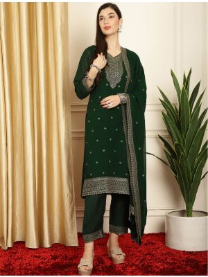 Green Georgette Salwar Kameez With Contrast Thread Work FABSL21610
