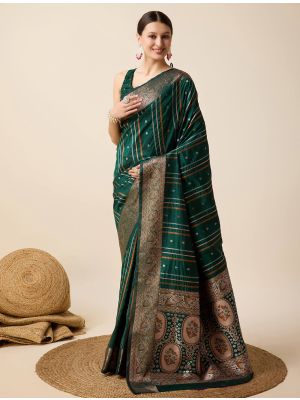 Green Jacquard Silk Saree With Woven Work