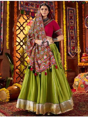 Green Silk Navratri Special Ready To Wear Lehenga small FABLE20460