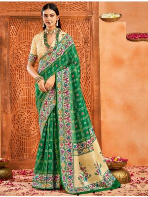 Green Velvet Tussar Silk Saree With Paithani Pallu