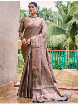 Greige Kanjivaram Art Silk Saree With Zari Work
