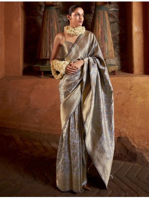 Grey Banarasi Art Silk Saree With Jacquard Weaving