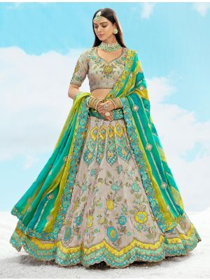 Grey Beige Silk Premium Designer Lehenga small FABLE20444