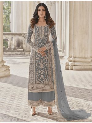 Grey Butterfly Net Semi Stitched Salwar Kameez small FABSL22513
