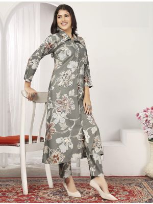 grey chanderi ethnic co ord set fabku21078