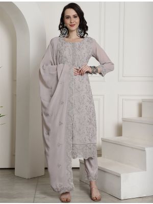 Grey Georgette Salwar Kameez With Resham Thread Work small FABSL21637