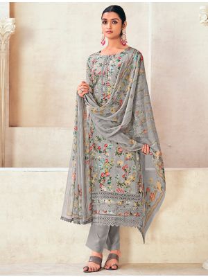Grey Pure cotton Salwar Kameez With Crosio Lace small FABSL21600